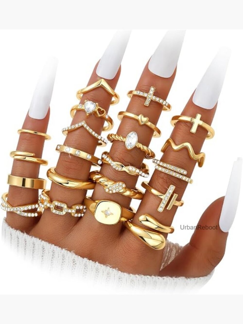 21 Pcs Stacking Ring Set - Chunky Midi Knuckle Rings Gold Plated